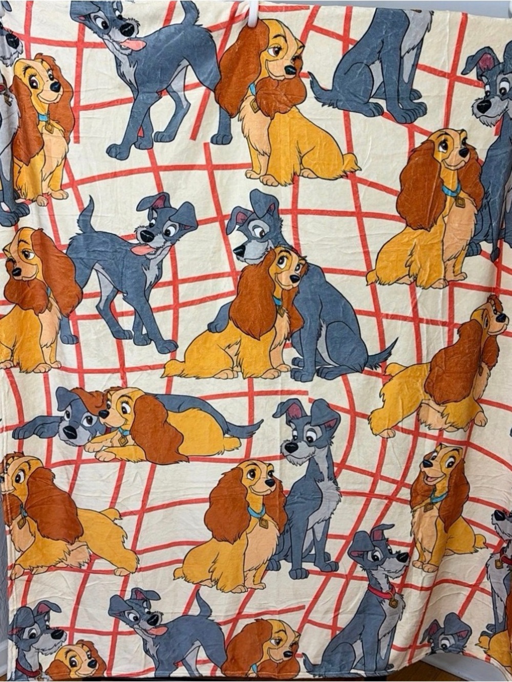 Disney Lady & The Tramp Plush Throw Blanket in Cream, Blue & Brown